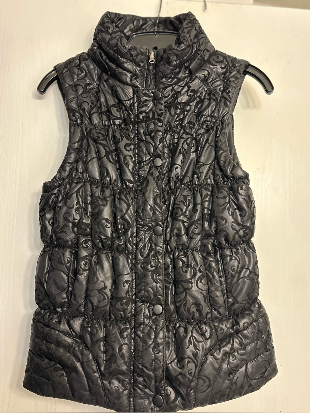 Vanity Flocked Puffer Quilted Outerwear Black Distinctive Ladies Vest Size Small